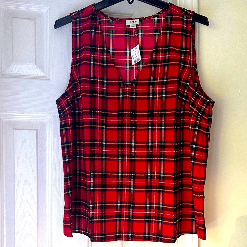 J. Crew Red Plaid Sleeveless Blouse
